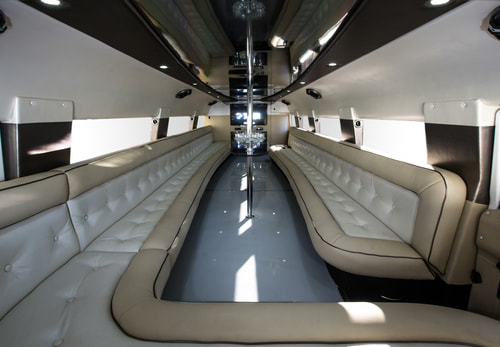 Inside a limo with a dancing pole.
