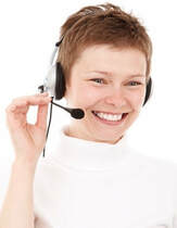 A picture of a customer support lady with head gear.