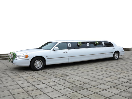 A picture of a white limo in front of a white background.